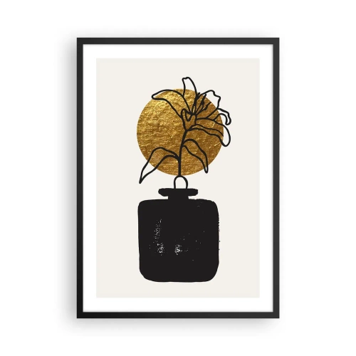 Affisch i svart ram - Abstrakt komposition med en blomma och en gyllene cirkel - 50x70cm - Guldvärd skönhet - Modern väggdekoration för vardagsrum och sovrum ARTTOR