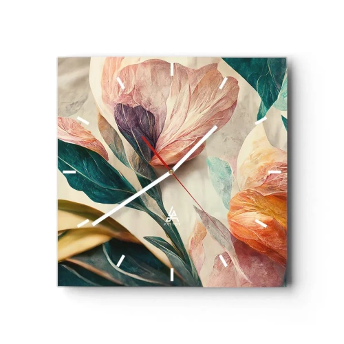 Väggklocka - Klocka på glas - Blommor av de södra öarna - 40x40 cm