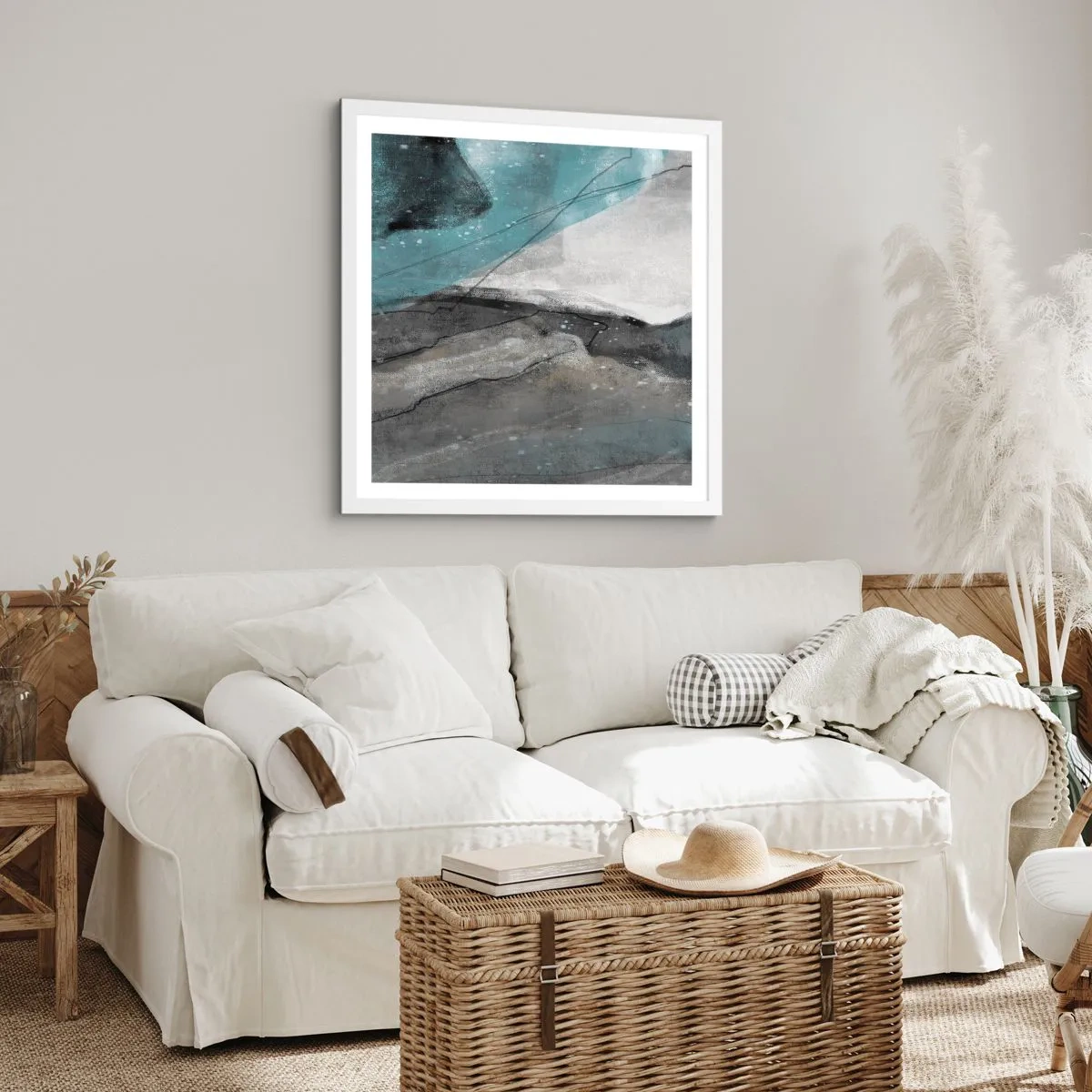 Affisch i vit ram - Abstraktion: stenar och is - 40x40 cm