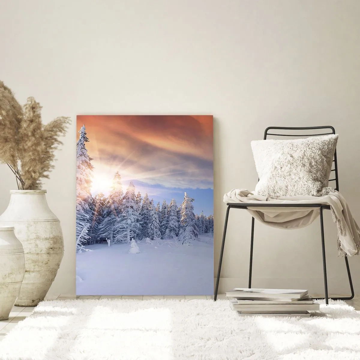 Glastavla - Bild på glas - Naturens snöiga spel - 50x70 cm