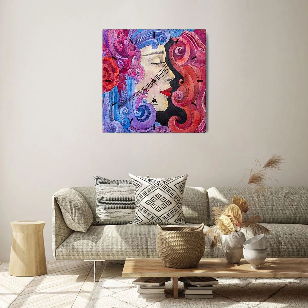 Väggklocka - Klocka på glas - Jugendstilen lever - 40x40 cm