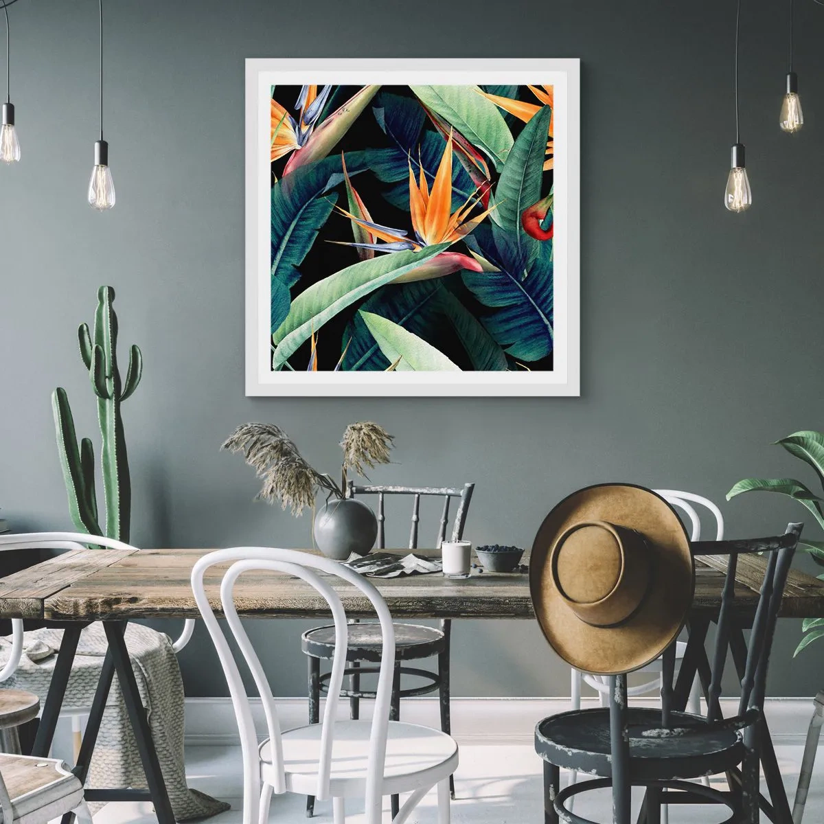 Affisch i vit ram - Tropikens brinnande blommor - 60x60 cm