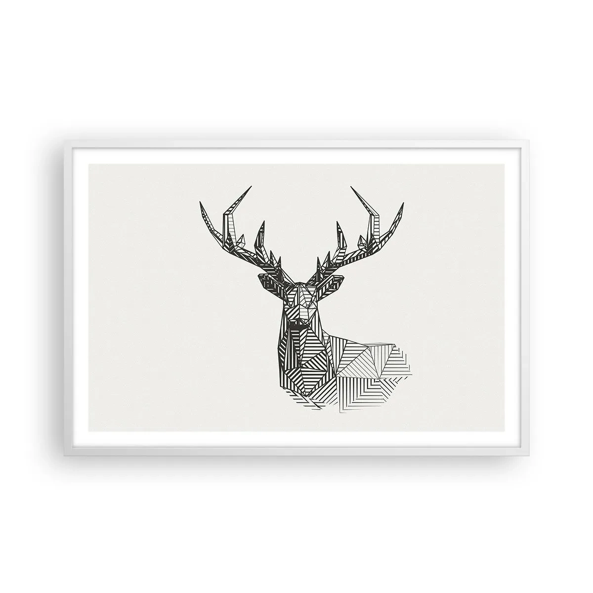 Affisch i vit ram - Hjort i kubistisk stil - 91x61 cm