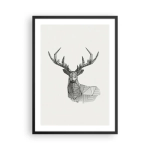Affisch i svart ram - Geometrisk silhuett av en hjort i svartvit stil - 50x70cm - Hjort i kubistisk stil - Modern väggdekoration för vardagsrum och sovrum ARTTOR