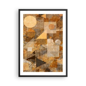 Affisch i svart ram - Abstrakt geometrisk komposition i nyanser av brunt och orange - 50x70cm - Kubistisk studie i brun - Modern väggdekoration för vardagsrum och sovrum ARTTOR