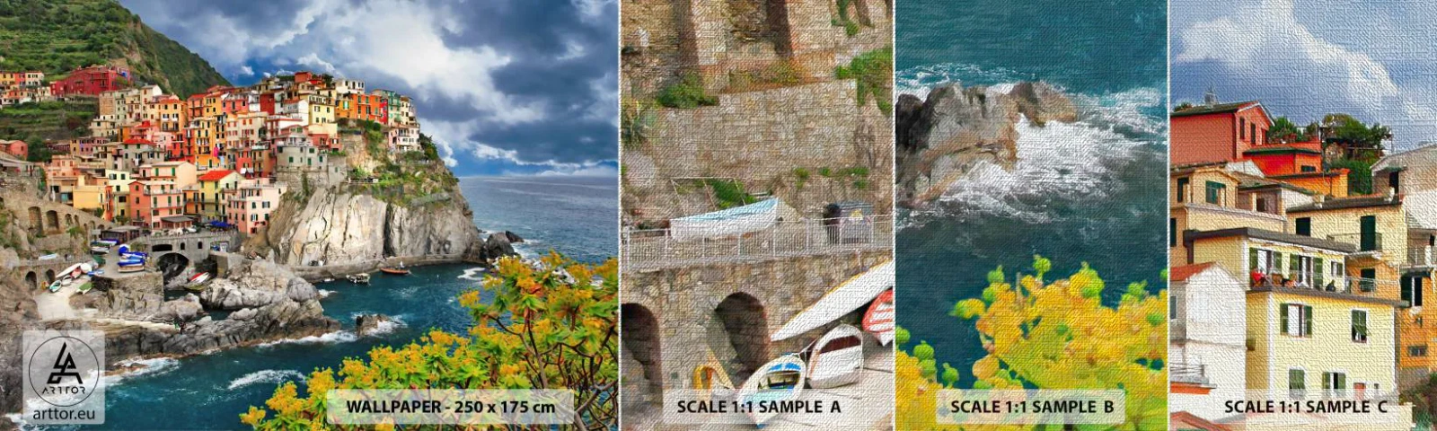 Provbit av fototapet Premium Canvas - I bergets famn - Landskap, Arkitektur, Italien - 100x30 cm