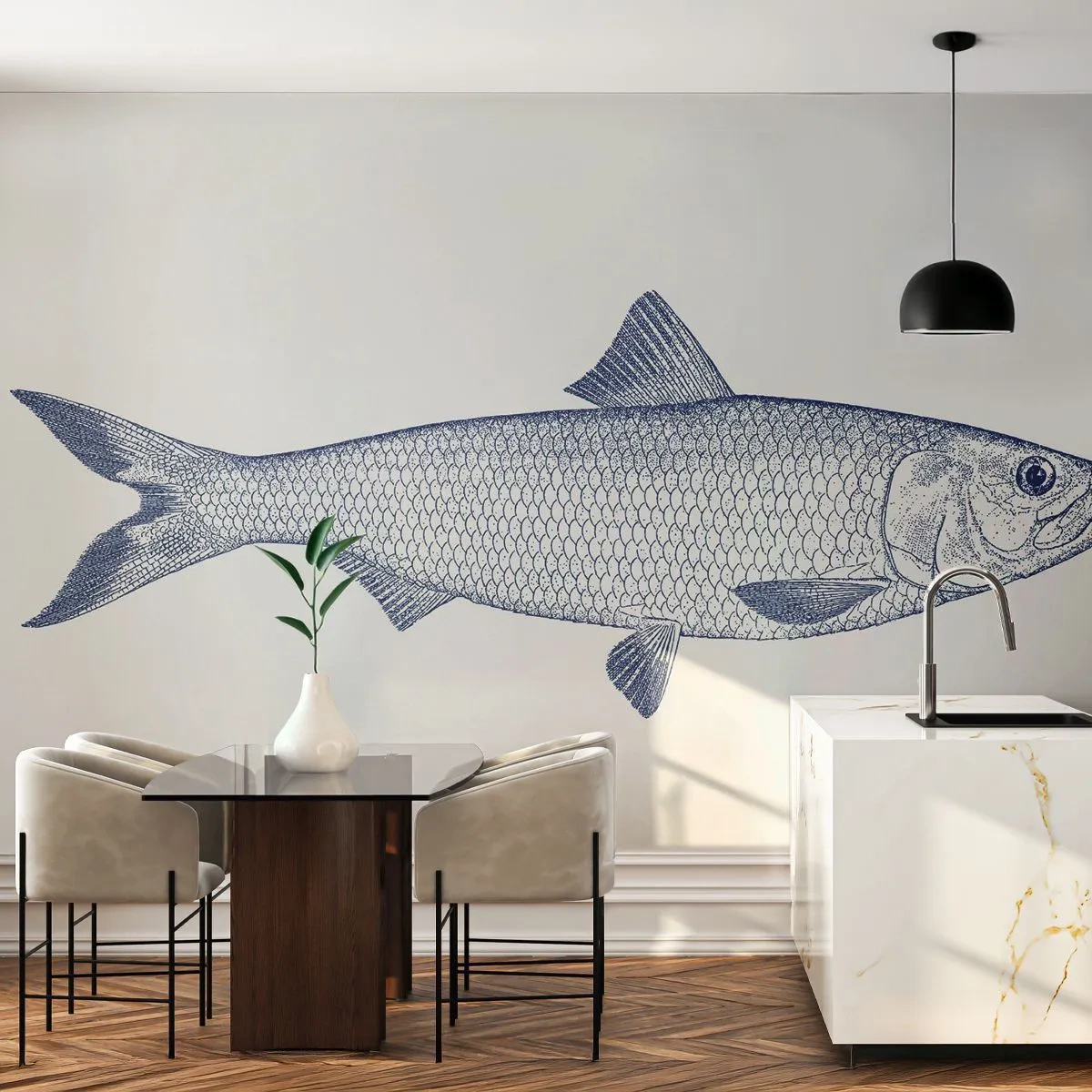 Fototapet Premium Sand - Hälsningar från de nordliga haven - Fisk, Havsdjur, Seaside stil - 300x210 cm