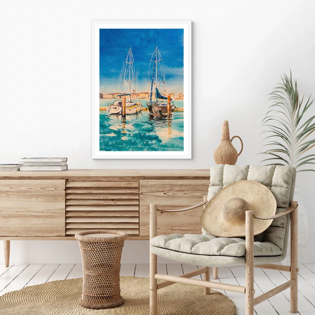 Affisch i vit ram - Solig lagun - 50x70 cm