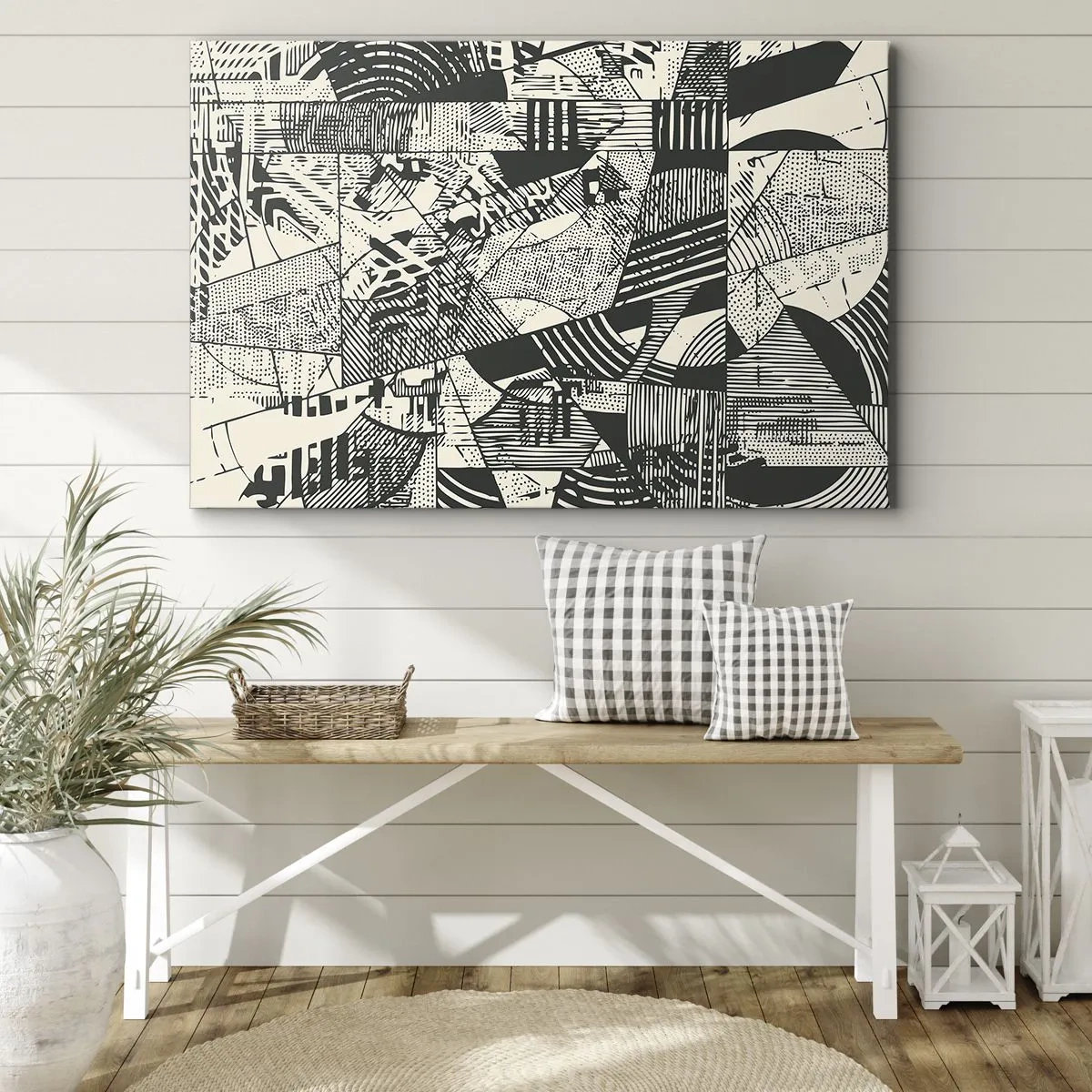 Canvastavla - Bild på duk - Geometriska abstrakta mönster i nyanser av grönt på en ljus bakgrund - 70x50cm - Nutidens dynamik - Modern väggdekoration för vardagsrum och sovrum ARTTOR