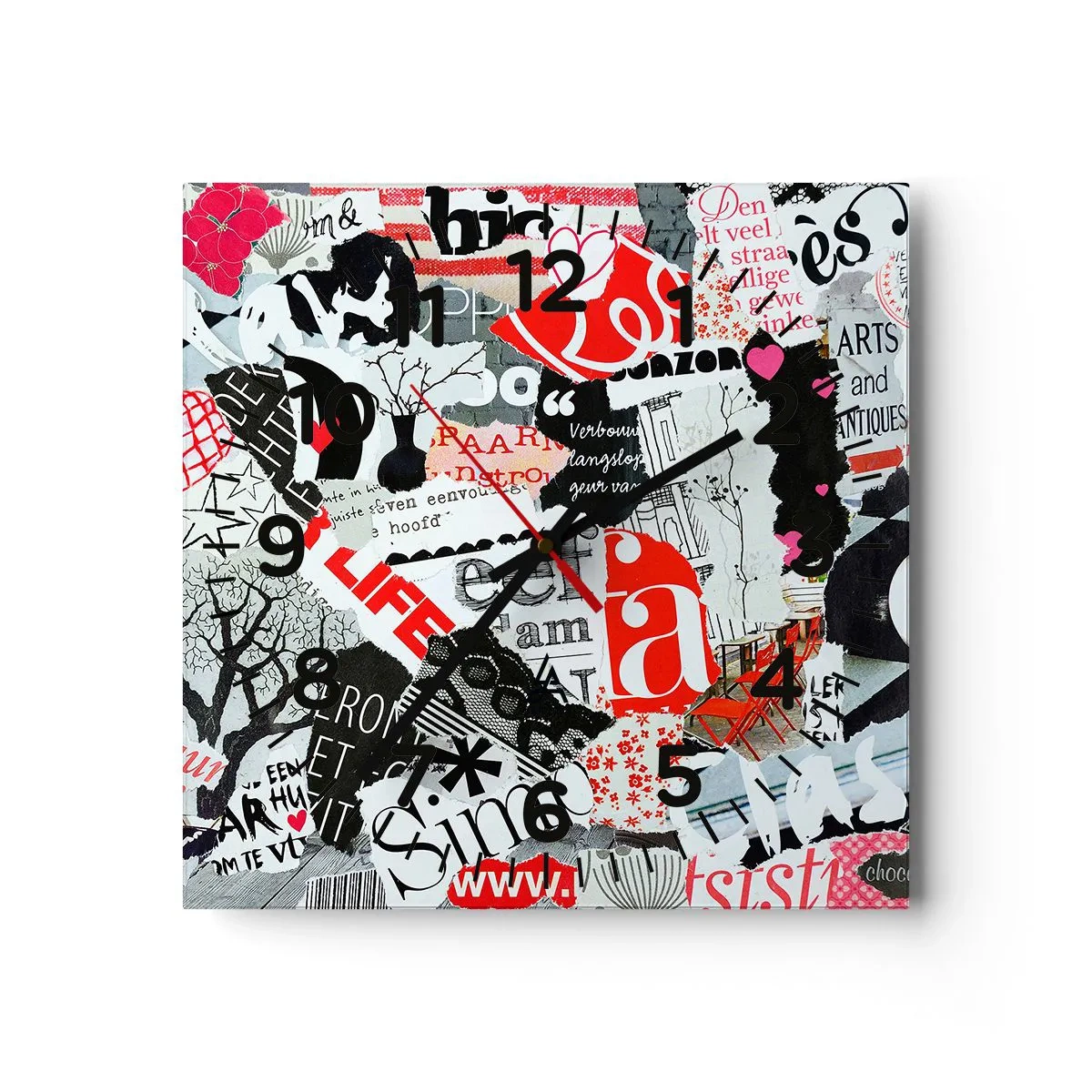 Väggklocka - Klocka på glas - Hipster collage - 30x30 cm