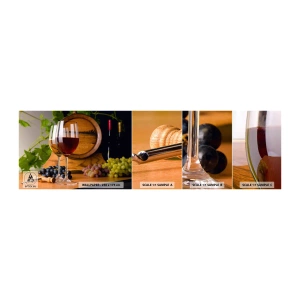 Provbit av självhäftande fototapet Deluxe Sticker - Som hos gamla mästare - Vinfat, Druva, Ett glas vin - 100x30 cm