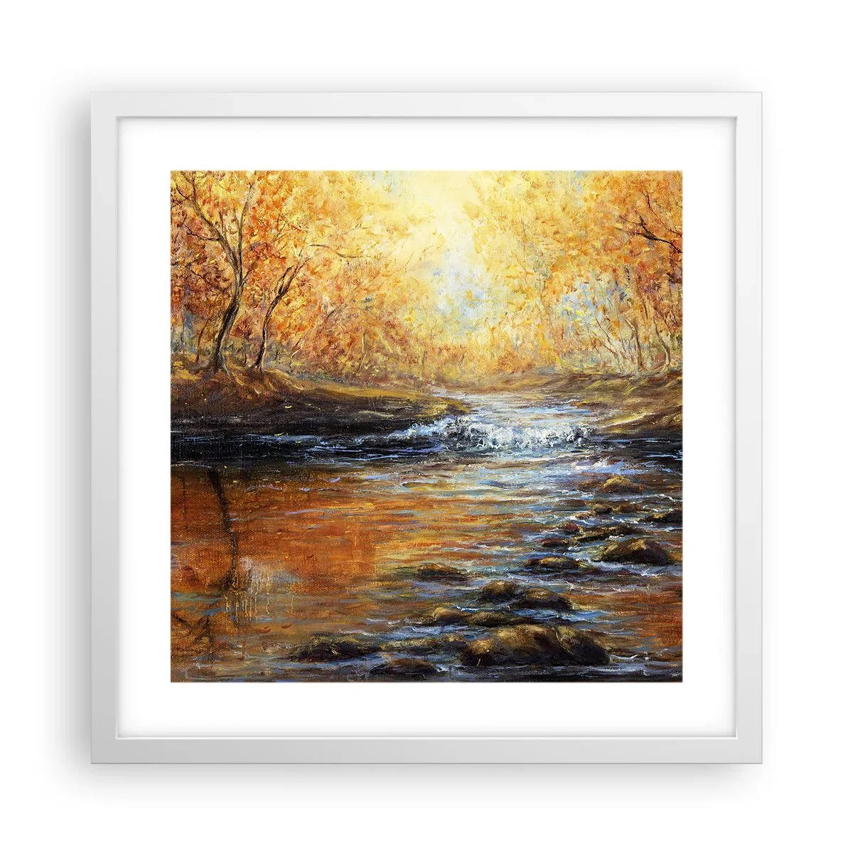 Affisch i vit ram - Gyllene bäck - 40x40 cm