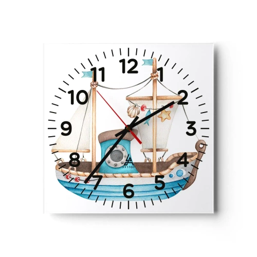 Väggklocka - Klocka på glas - Ohoj, äventyret! - 30x30 cm