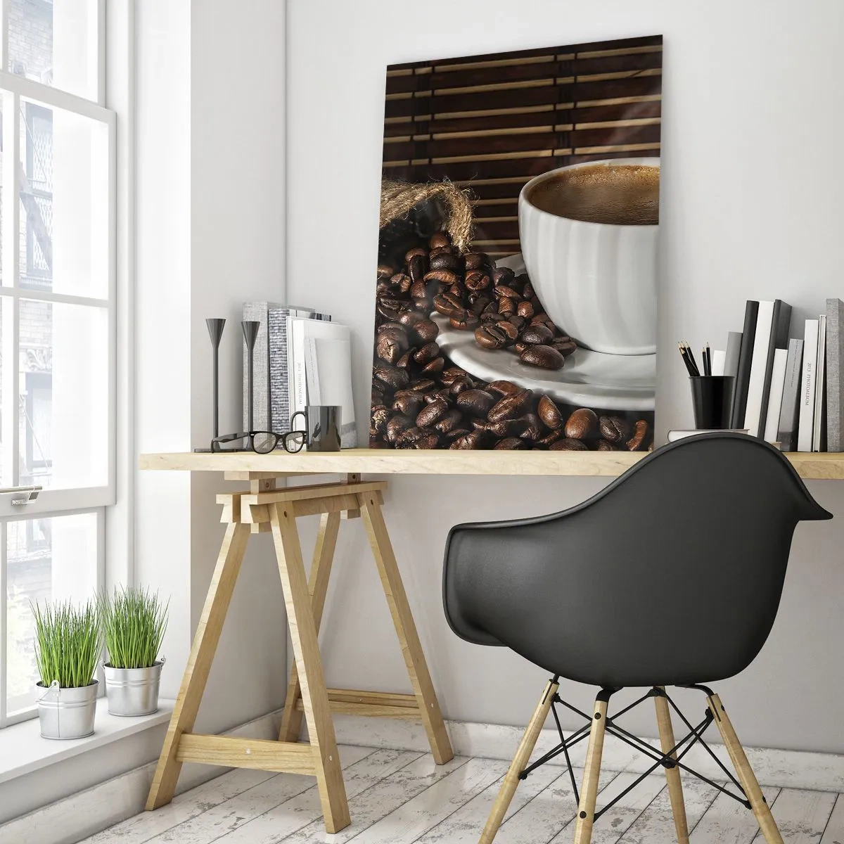Glastavla - Bild på glas - Kolets svärta, bärnstenens transparens - 50x70 cm