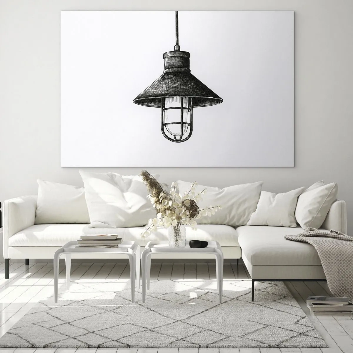 Glastavla - Bild på glas - Svart pendellampa i industriell stil - 70x50cm - Som för många år sedan... - Modern väggdekoration för vardagsrum och sovrum ARTTOR