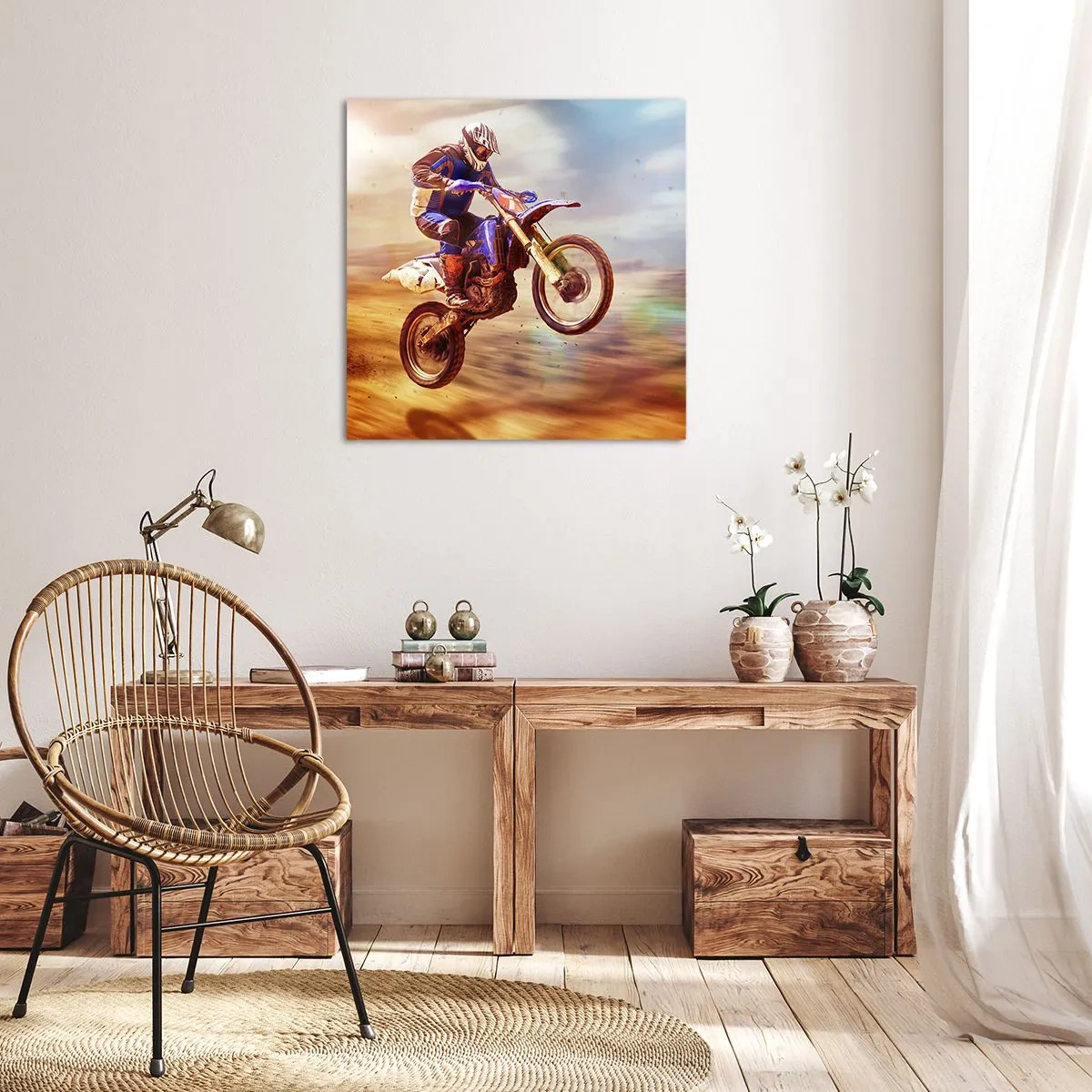 Canvastavla - Bild på duk - Motorcykelyrsel - 40x40 cm