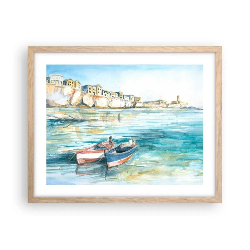 Affisch i ram av ljusek - Landskap i azurblått - 50x40 cm