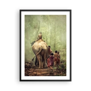 Affisch i svart ram - Barn och en elefant i regnskogen - 50x70cm - Nya Djungelboken - Modern väggdekoration för vardagsrum och sovrum ARTTOR
