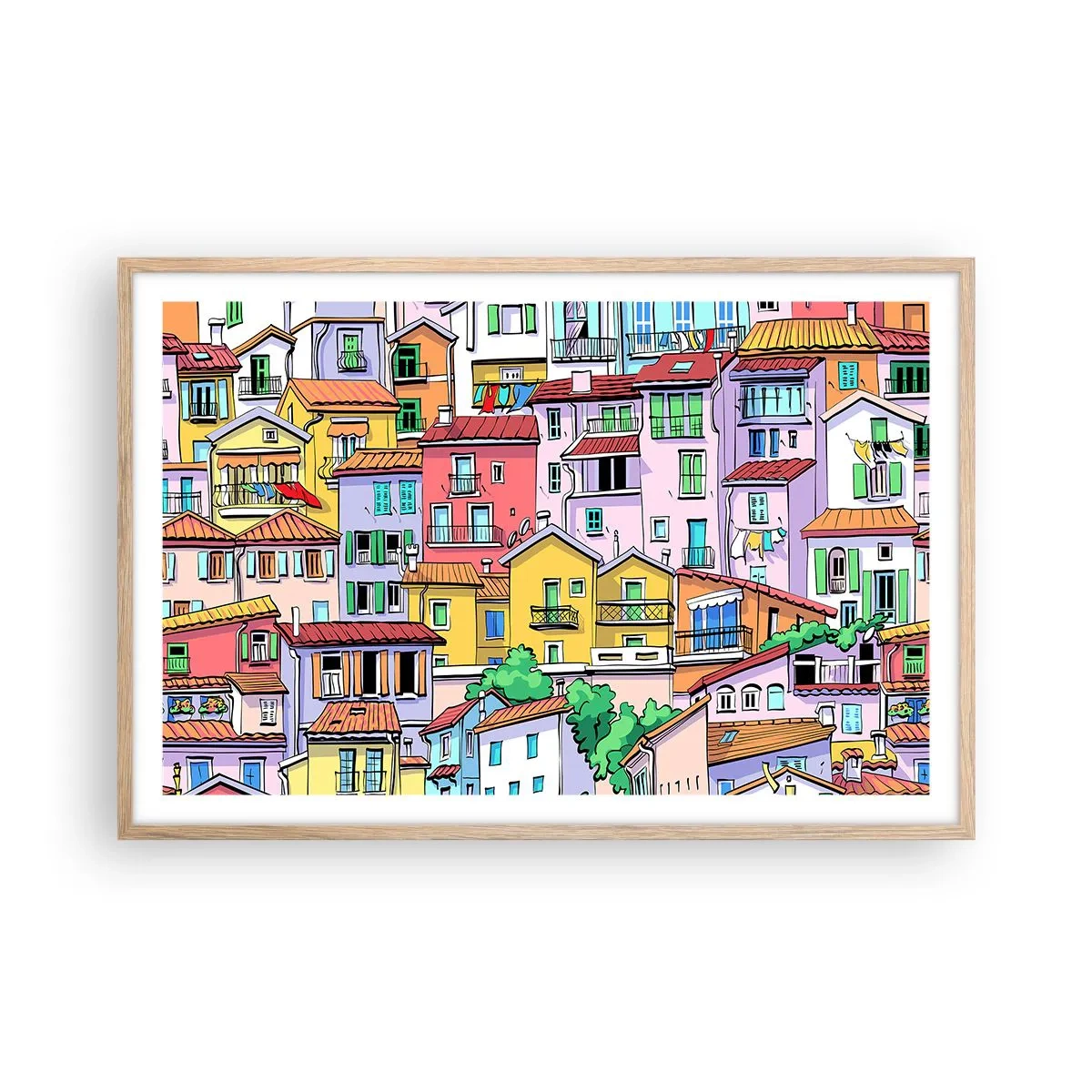 Affisch i ram av ljusek - Gladlynt stad - 91x61 cm