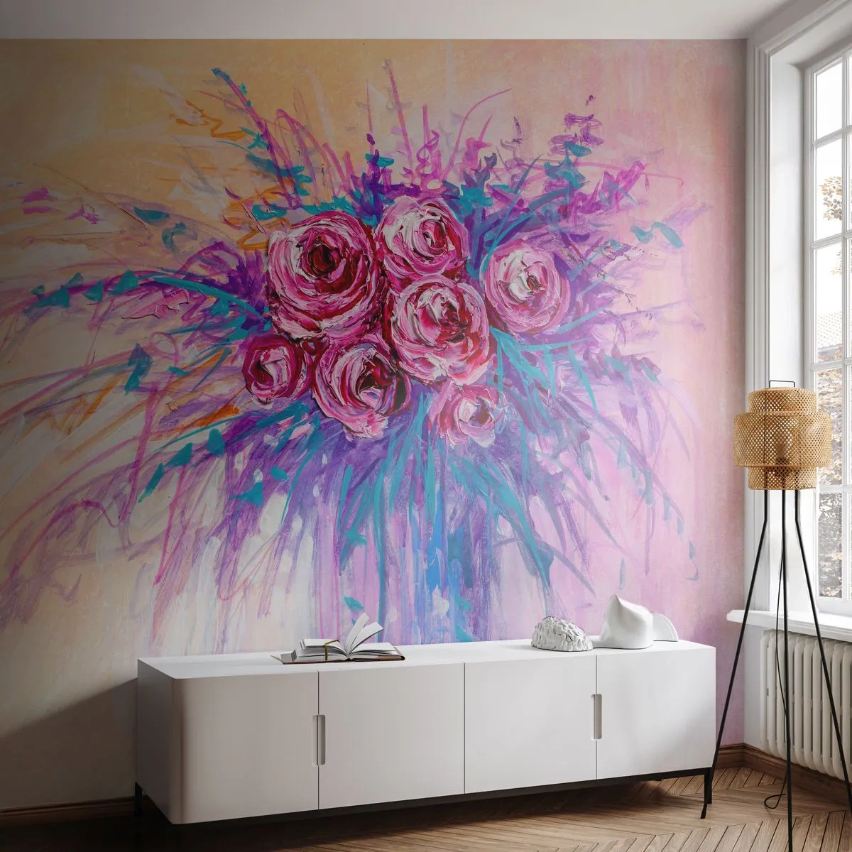 Självhäftande Fototapet Deluxe Sticker - Rosfontän - Blommor, Blombukett, Reste sig - 250x175 cm