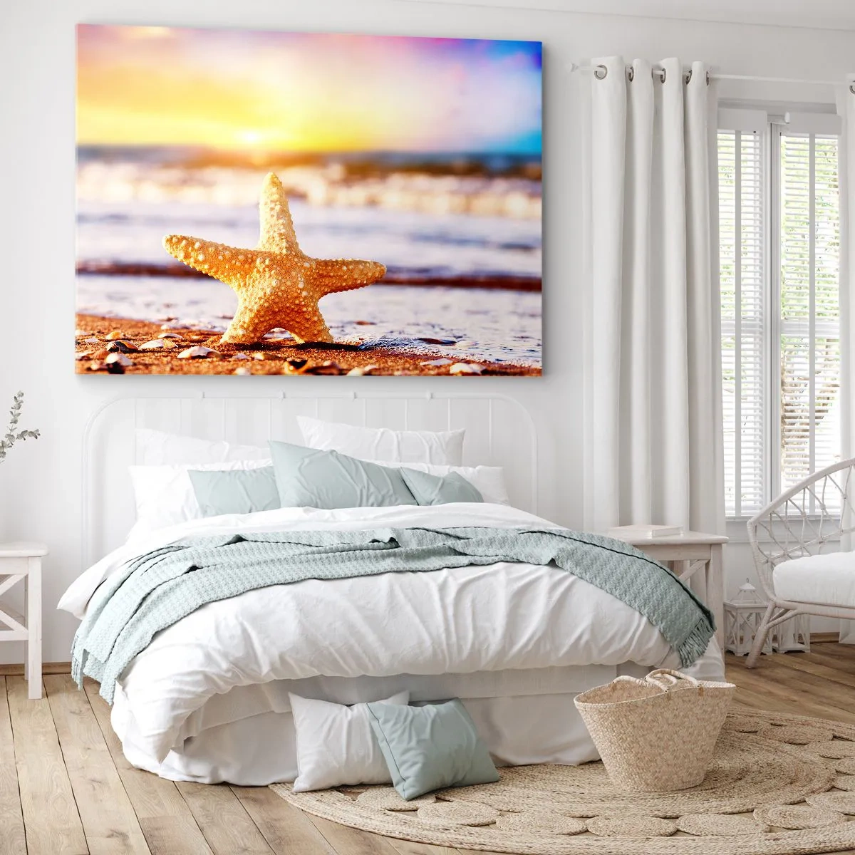 Canvastavla - Bild på duk - En sjöstjärna på en sandstrand i skenet av den nedgående solen - 70x50cm - Havsgåva - Modern väggdekoration för vardagsrum och sovrum ARTTOR