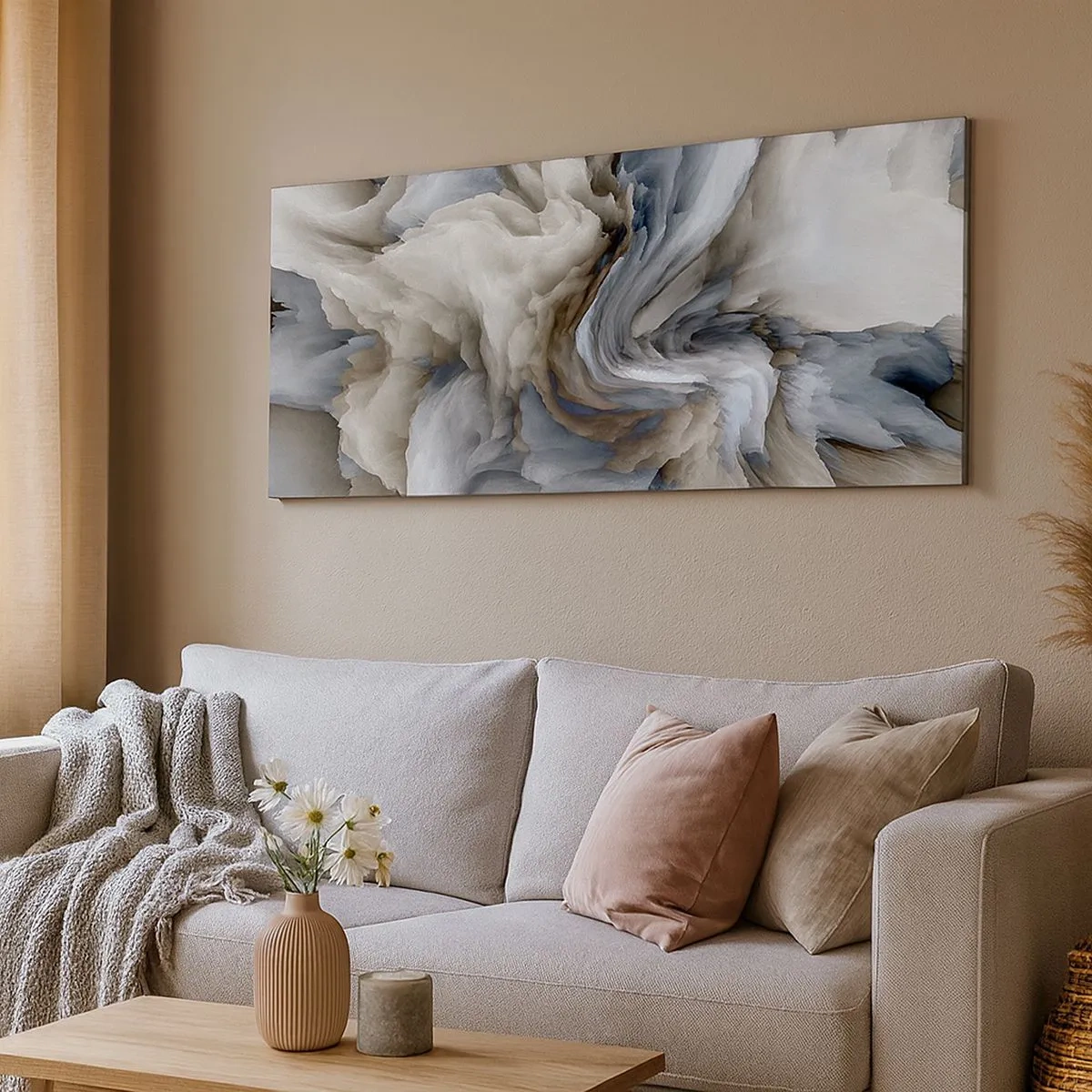 Canvastavla - Bild på duk - Sten och blomma - 100x40 cm