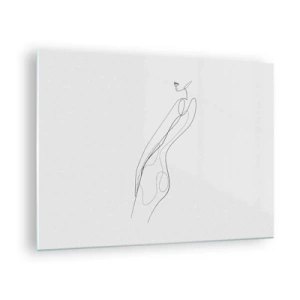 Glastavla - Bild på glas - En minimalistisk linje som avbildar en kvinnlig silhuett - 70x50cm - Bara en utfästelse - Modern väggdekoration för vardagsrum och sovrum ARTTOR