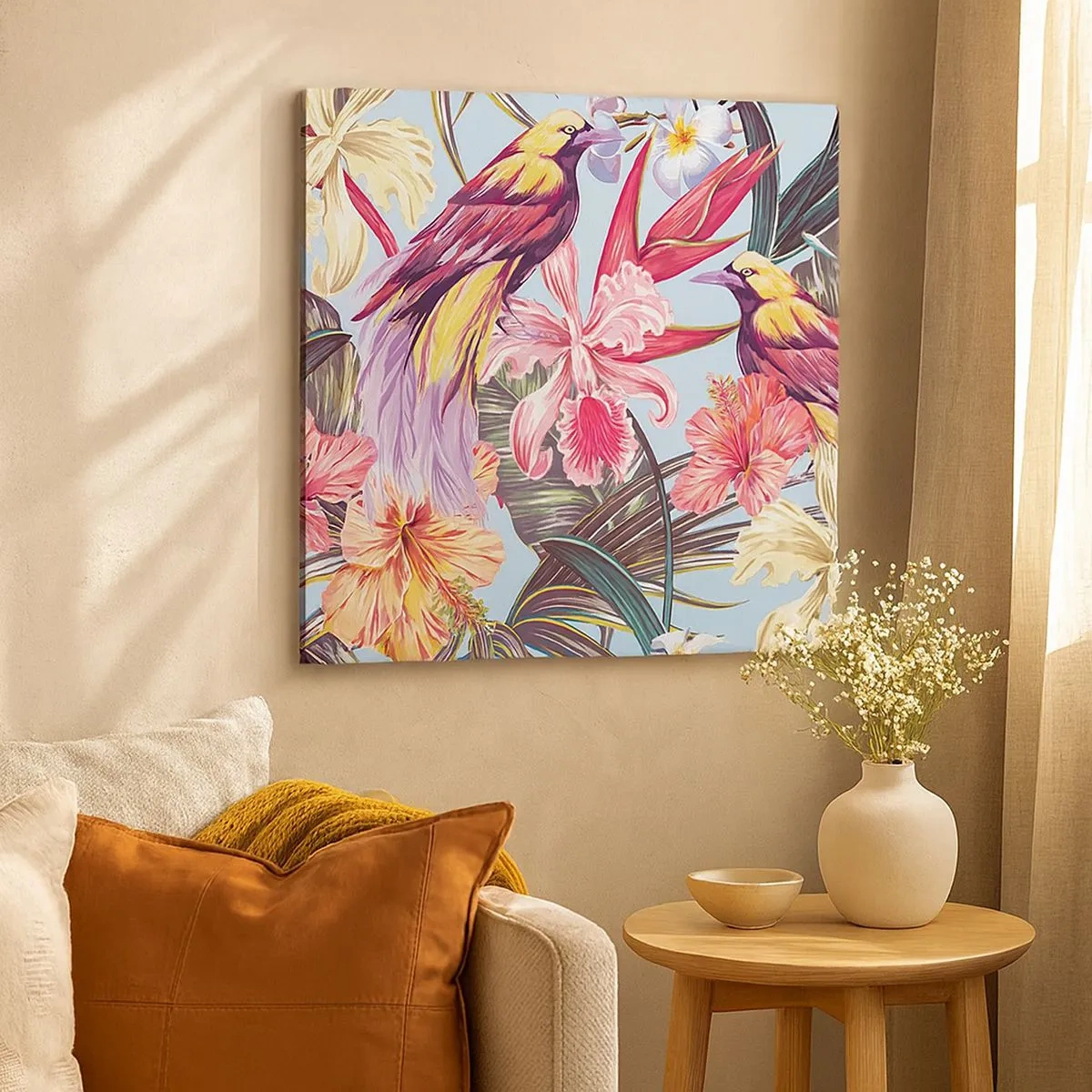 Canvastavla - Bild på duk - Flingor och fjädrar - 30x30 cm