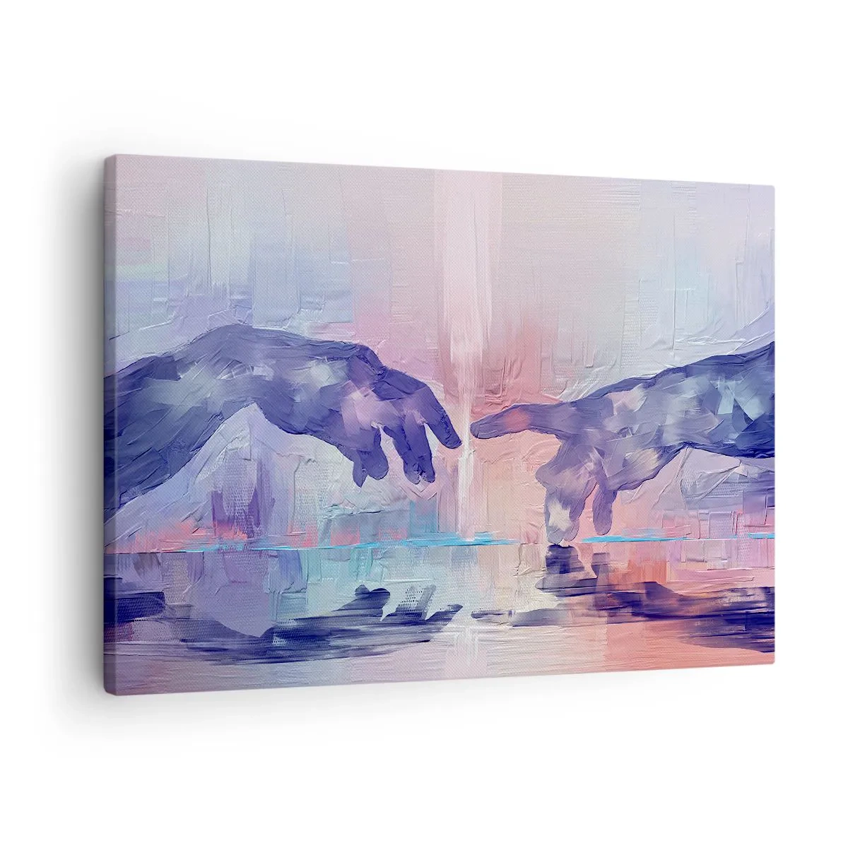 Canvastavla - Bild på duk - Symboliska händer i abstrakta färger, med hänvisning till skapelsetemat - 70x50cm - Den gudomliga gnistan av liv - Modern väggdekoration för vardagsrum och sovrum ARTTOR