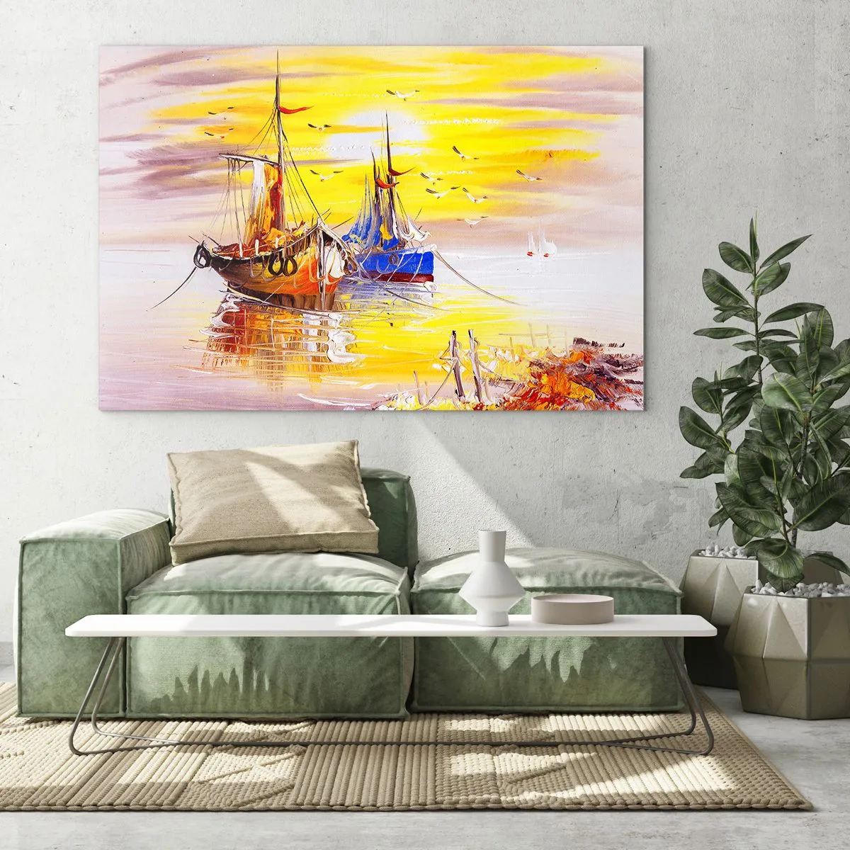 Glastavla - Bild på glas - Välförtjänt vila i hamnen - 100x70 cm