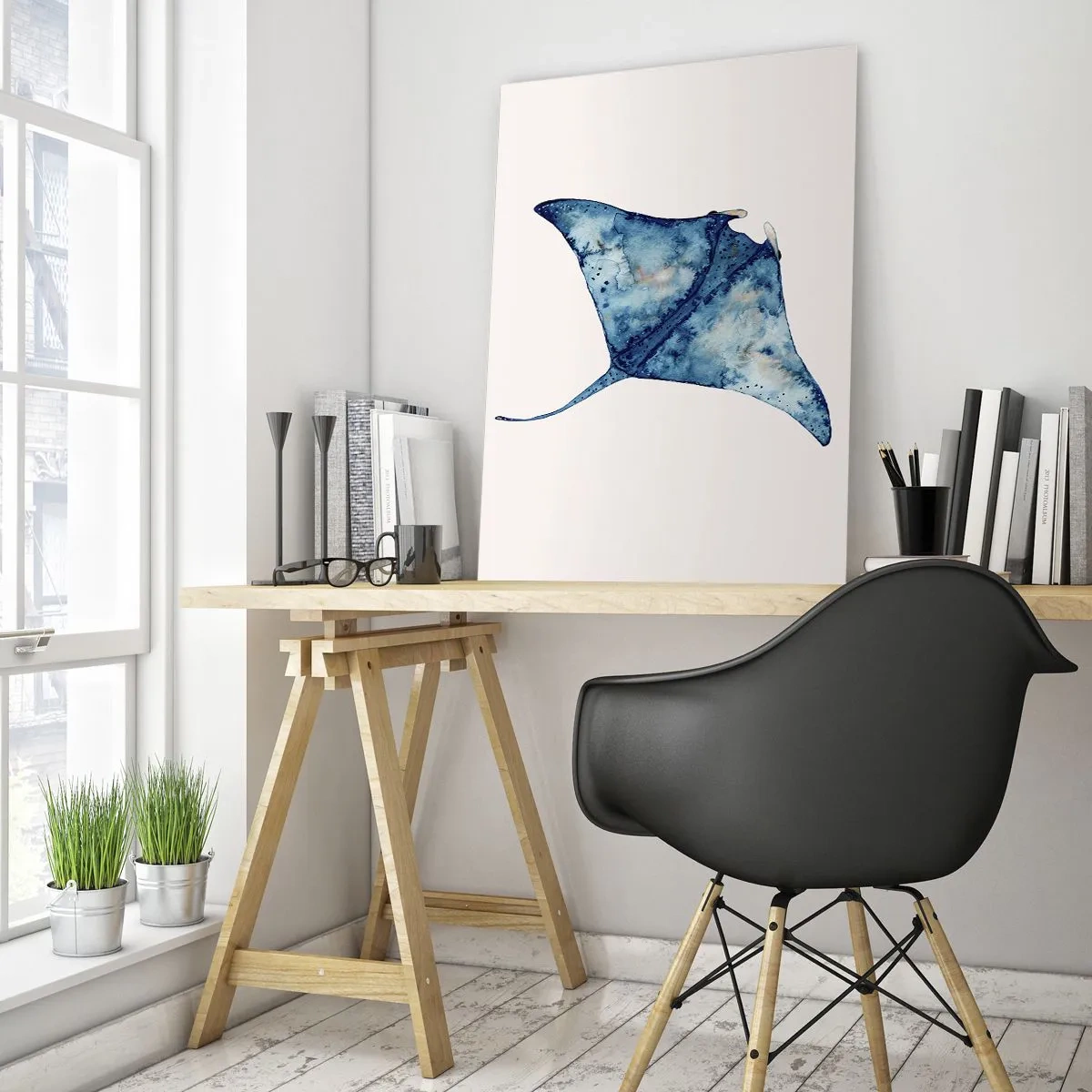 Glastavla - Bild på glas - Liv i blått - 50x70 cm