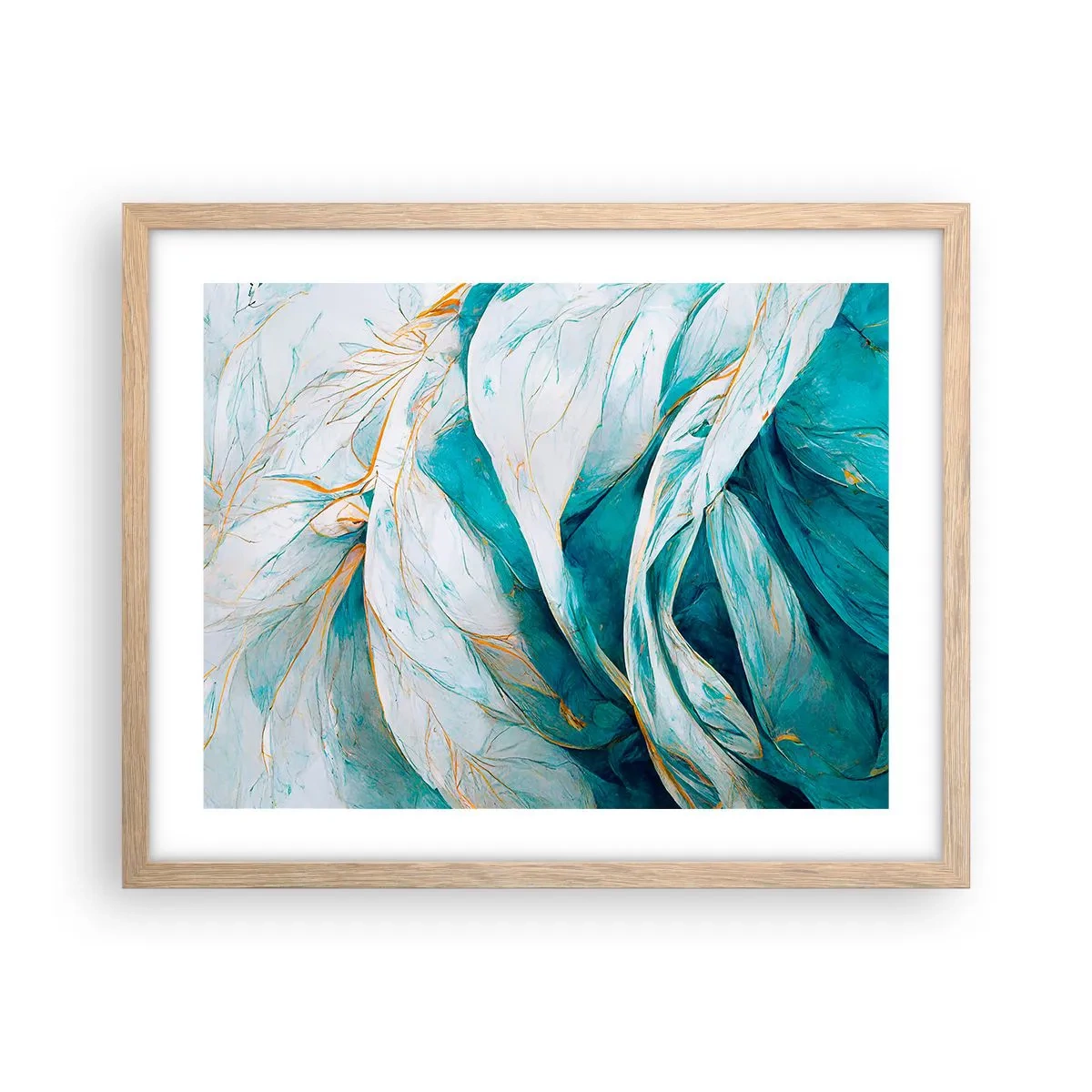 Affisch i ram av ljusek - Blå abstraktion med guldmotiv - 50x40 cm