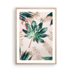 Affisch i ram av ljusek - Grönskans studie mot rosa bakgrund - 50x70 cm