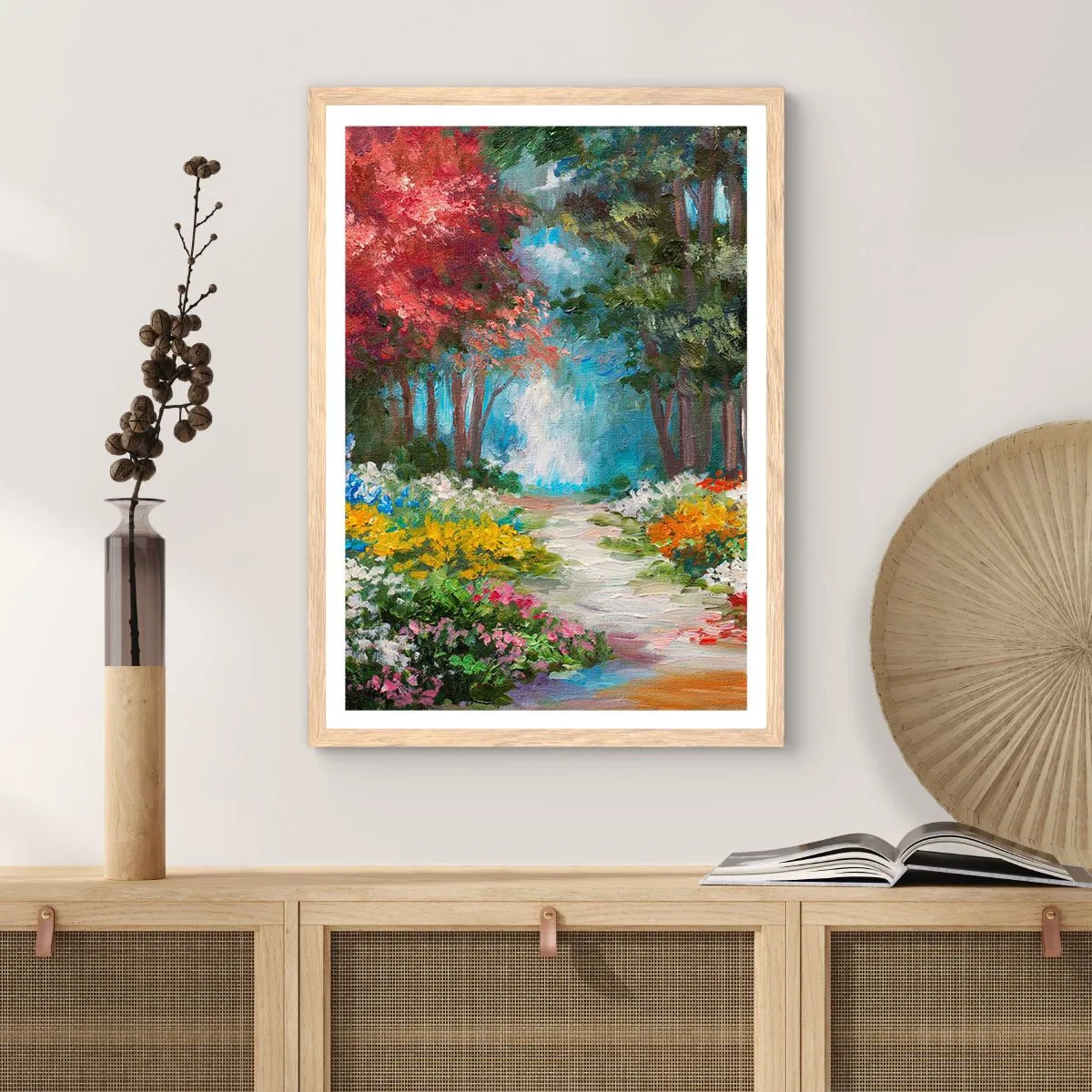 Affisch i ram av ljusek - Skogsträdgård, blomskog - 40x50 cm