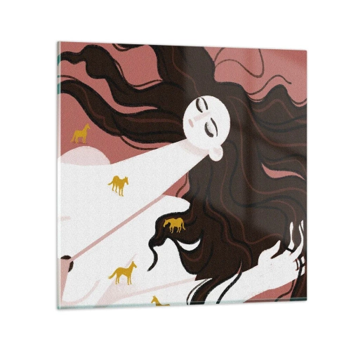 Glastavla - Bild på glas - Dröm om en gyllene häst - 40x40 cm