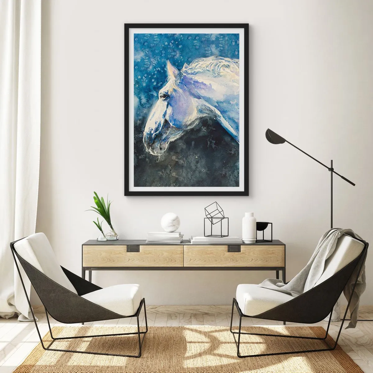 Affisch i svart ram - Porträtt i blått sken - 40x50 cm