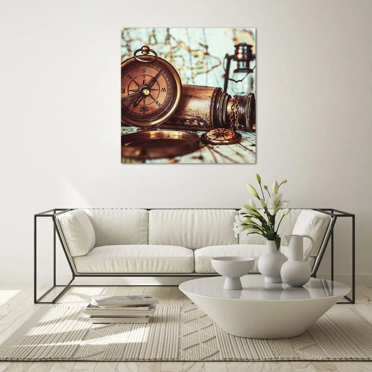 Glastavla - Bild på glas - Piratäventyret i Karibien väntar - 70x70 cm