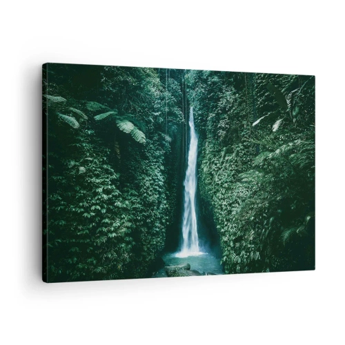 Canvastavla - Bild på duk - Ett vattenfall omgivet av tät tropisk vegetation - 70x50cm - Tropisk spa - Modern väggdekoration för vardagsrum och sovrum ARTTOR