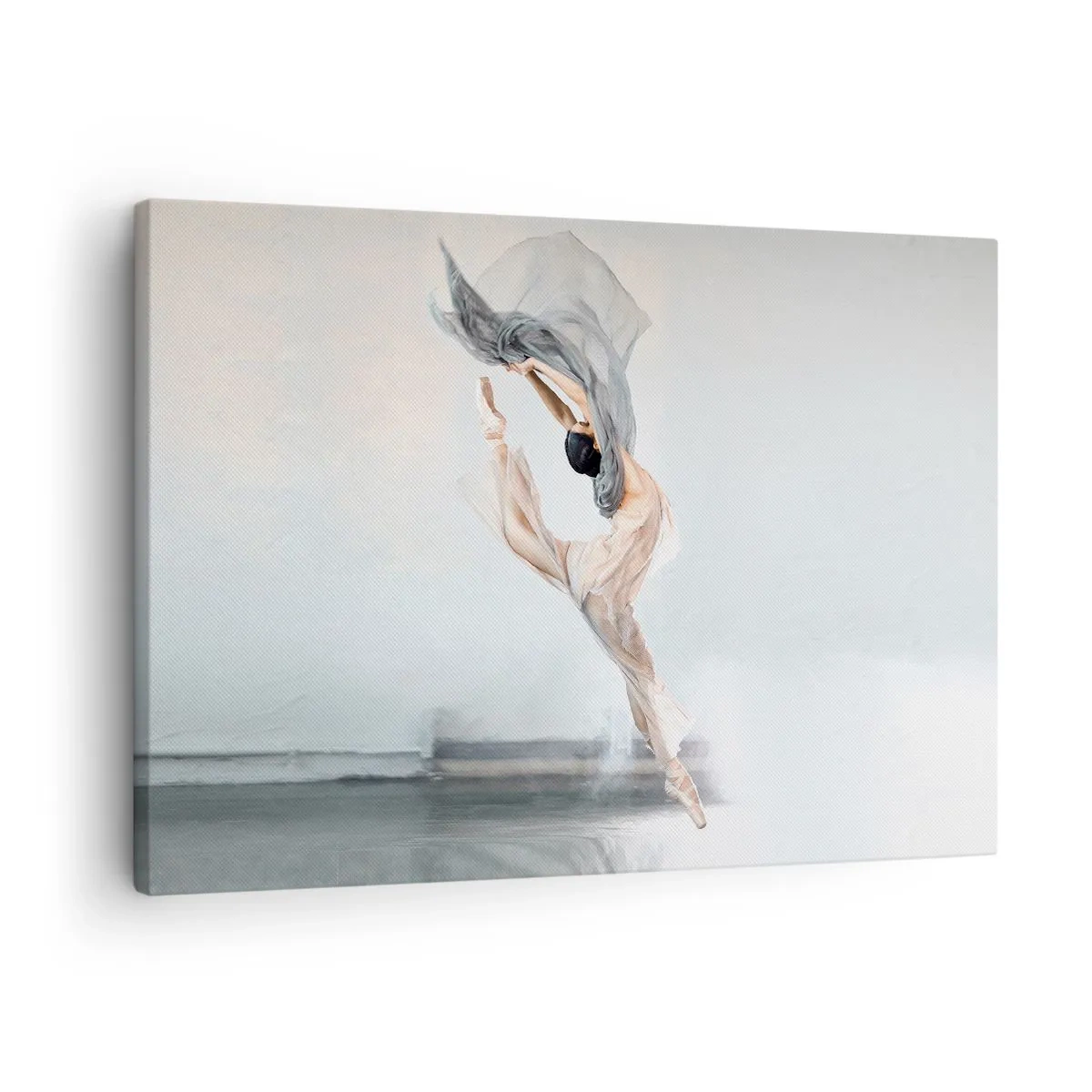 Canvastavla - Bild på duk - En dansare i dynamisk rörelse mot en ljus bakgrund - 70x50cm - Dansextas - Modern väggdekoration för vardagsrum och sovrum ARTTOR