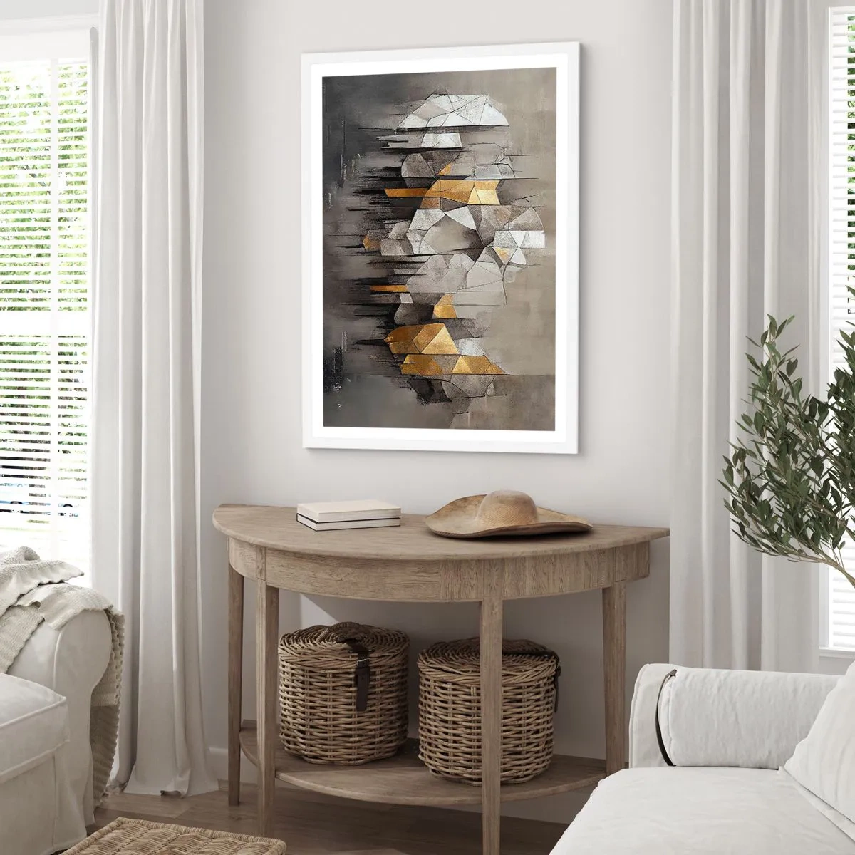 Affisch i vit ram - Komposition av is och ljus - 70x100 cm