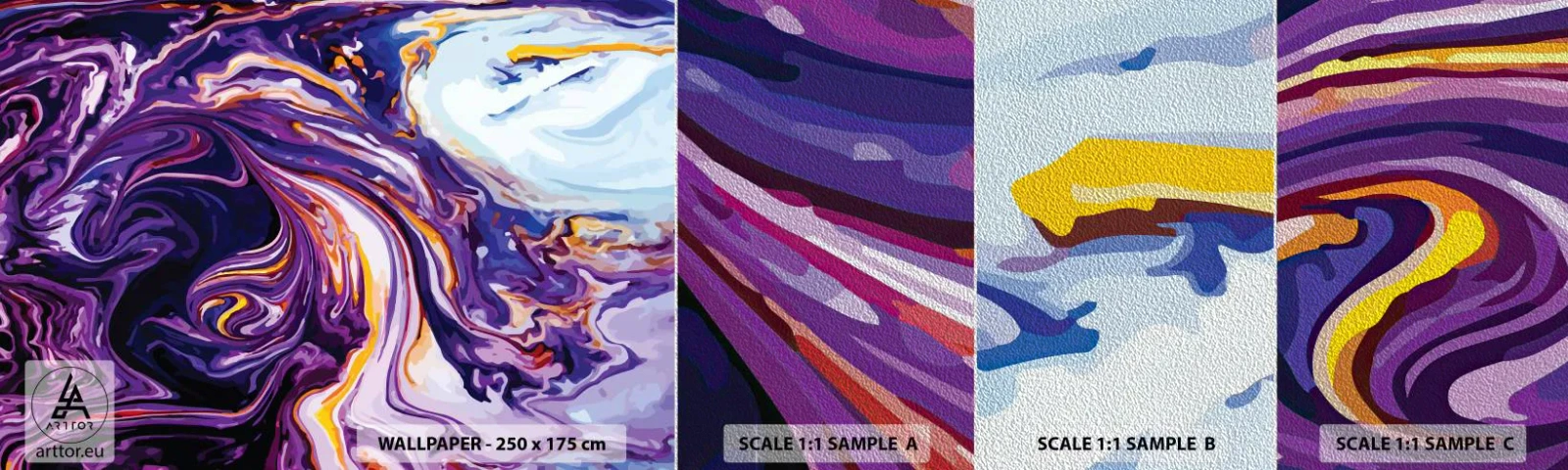 Provbit av fototapet Premium Sand - Böjt rum i viol - Abstraktion, Bit, Modernt mönster - 100x30 cm