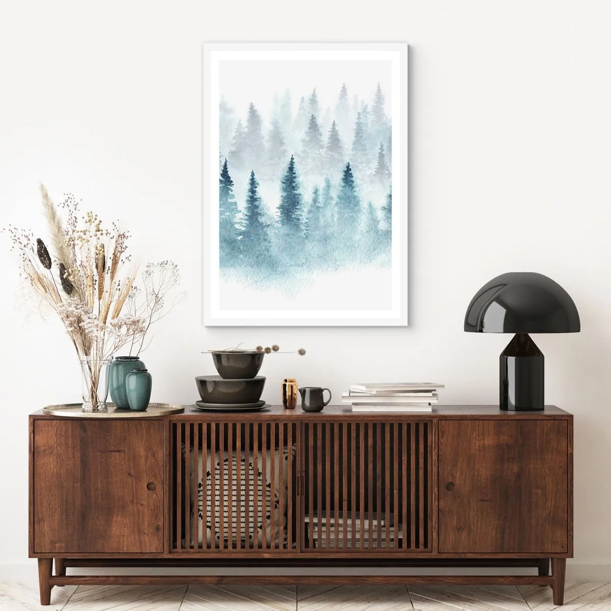 Affisch i vit ram - Insvepta i dimma - 70x100 cm