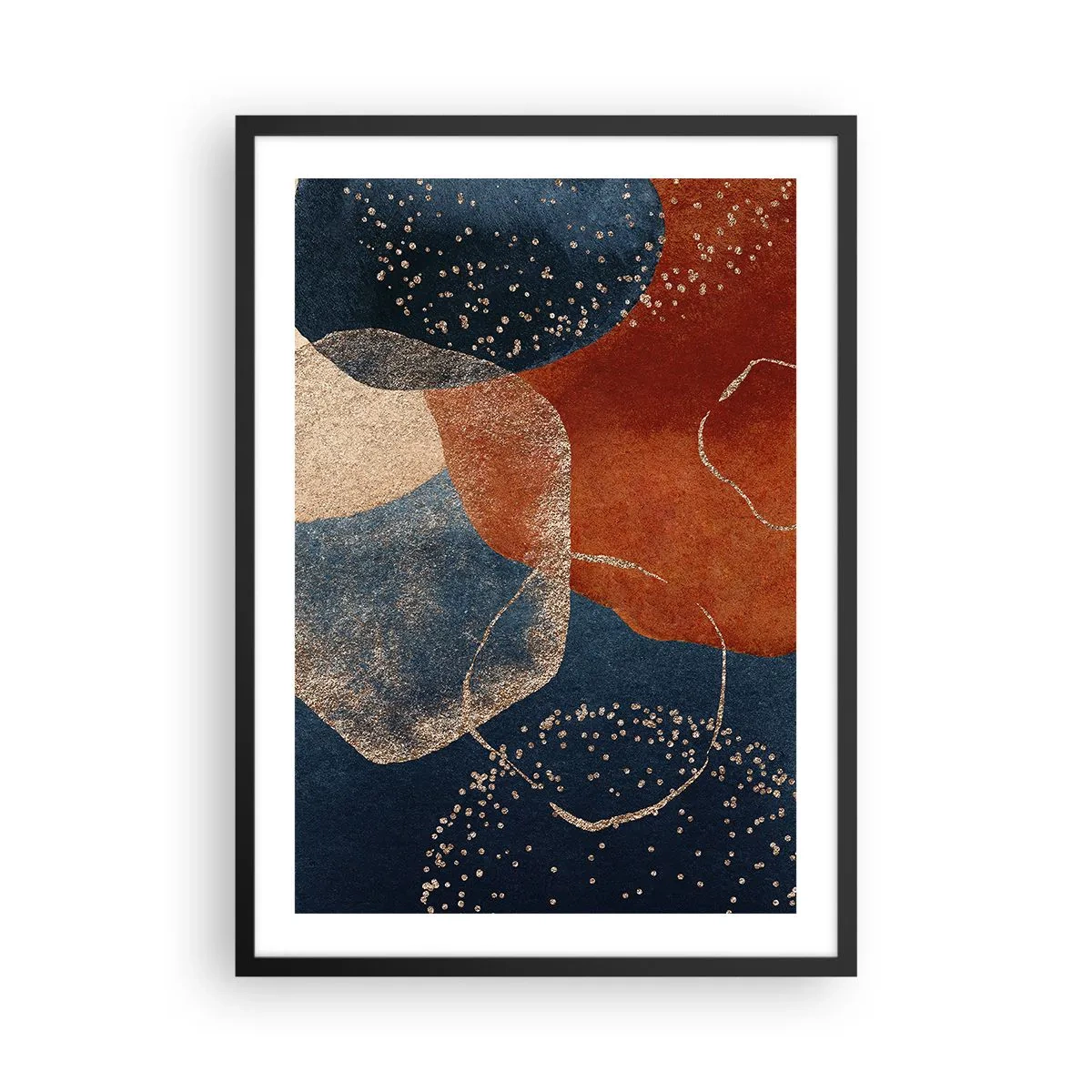 Affisch i svart ram - En abstrakt komposition i nyanser av marinblått och guld - 50x70cm - Existensens lätthet - Modern väggdekoration för vardagsrum och sovrum ARTTOR
