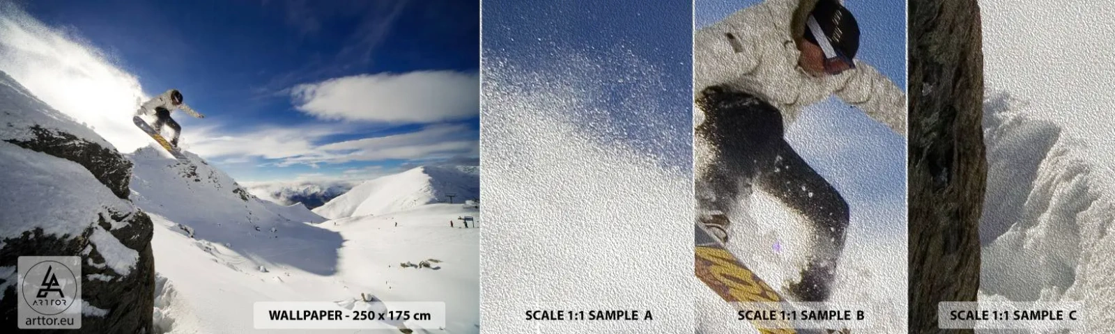 Provbit av fototapet Premium Sand - Frihet utan gränserna - Åka snowboard, Landskap, Berg - 100x30 cm