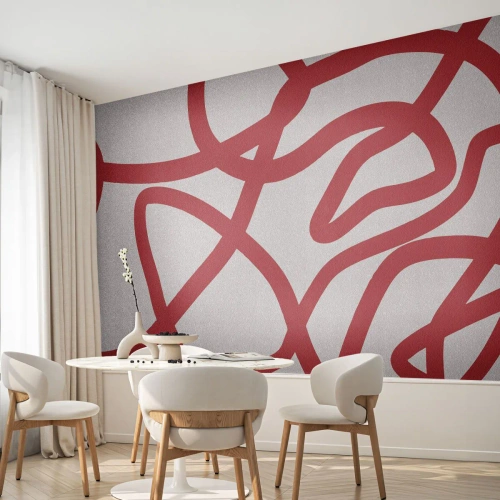 Fototapet Premium Sand - Rött på vitt - Minimalism, Bit, Rader - 350x256 cm