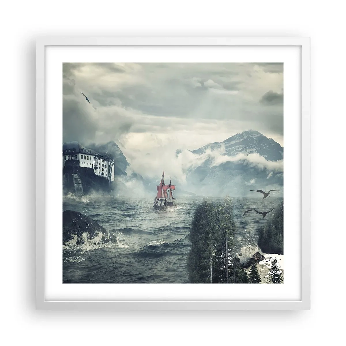 Affisch i vit ram - På magiska vatten - 50x50 cm