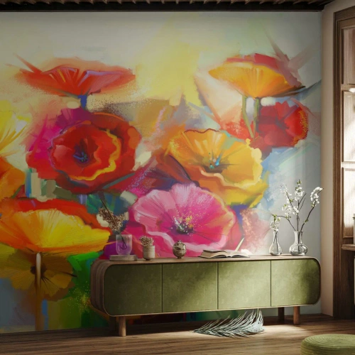 Fototapet Premium Canvas - Inte bara rött - Blommor, Vallmo, Trädgård - 250x175 cm