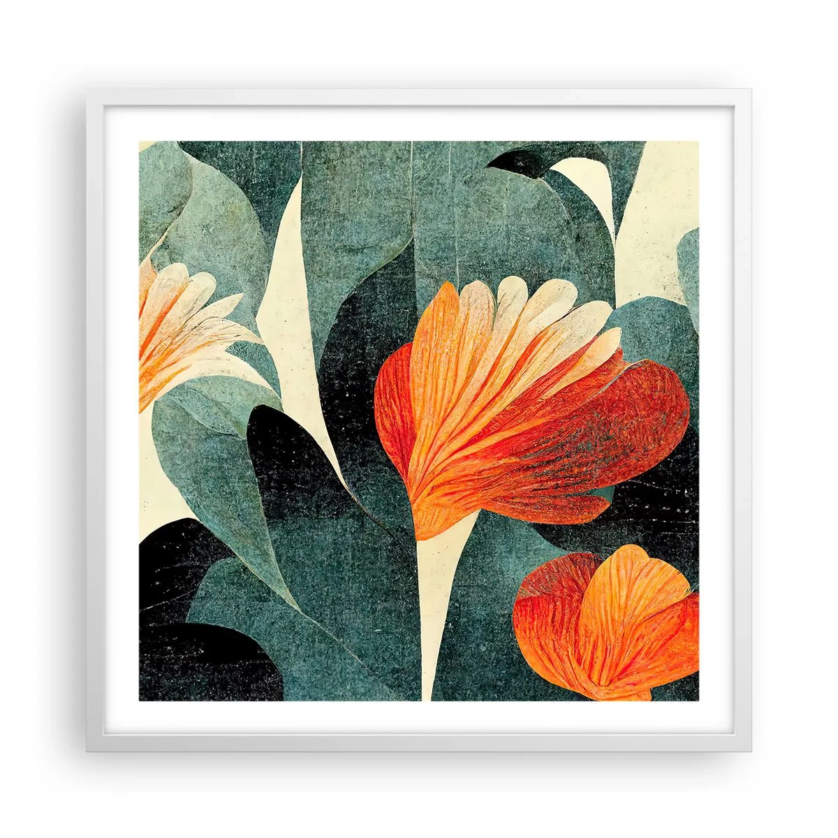 Affisch i vit ram - Värmen i tropikerna och svalkan i grönskan - 60x60 cm