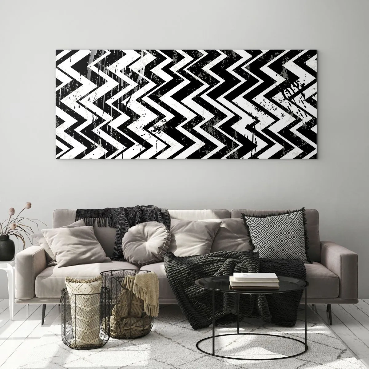 Glastavla - Bild på glas - Zick-vitt, zack-svart - 120x50 cm