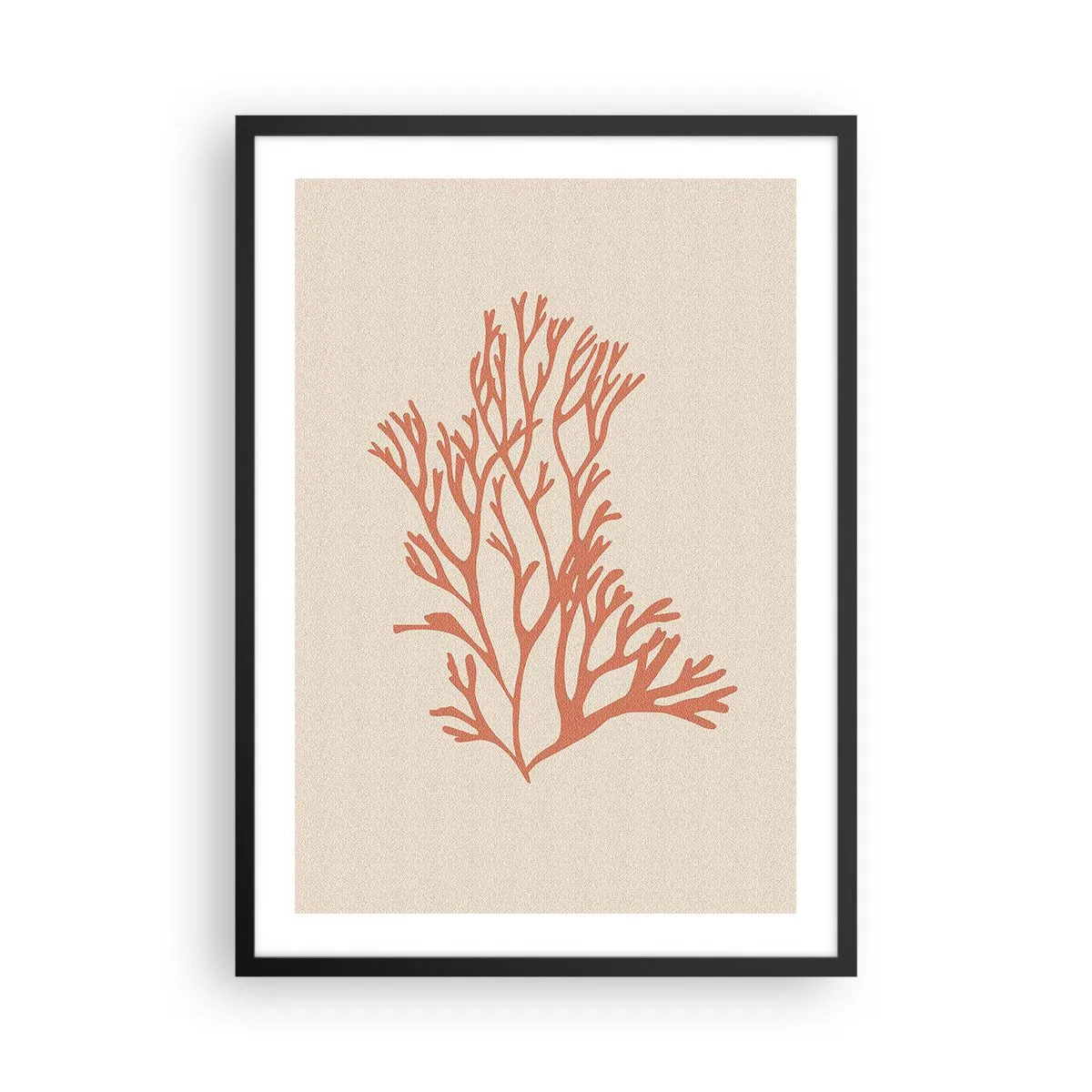 Affisch i svart ram - En delikat illustration av korall mot en ljus bakgrund - 50x70cm - Filigran av korall - Modern väggdekoration för vardagsrum och sovrum ARTTOR